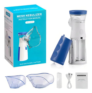 Nebulizador mesh portátil JSL W302 blanco y azul vista frontal fondo blanco