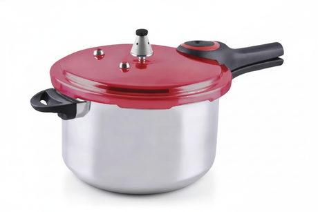 Olla a presión Keep 6 litros roja aluminio fondo blanco vista frontal