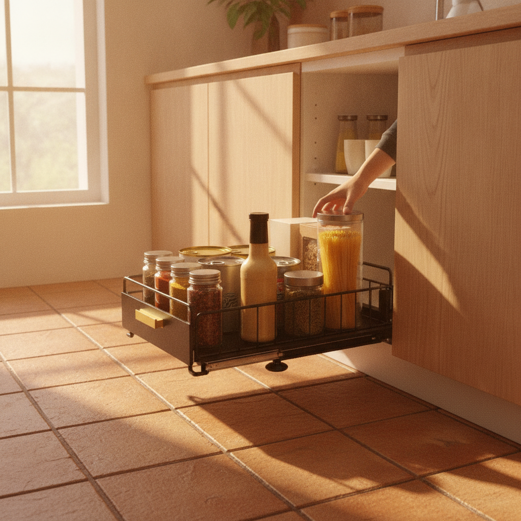 Bandeja extensible bajo mueble cocina chilena especias conservas