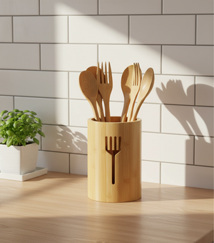 Soporte cubiertos bambú cocina chilena moderna mesada blanca