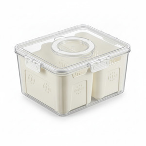 Organizador refrigerador 3 canastos drenaje tapa transparente vista frontal