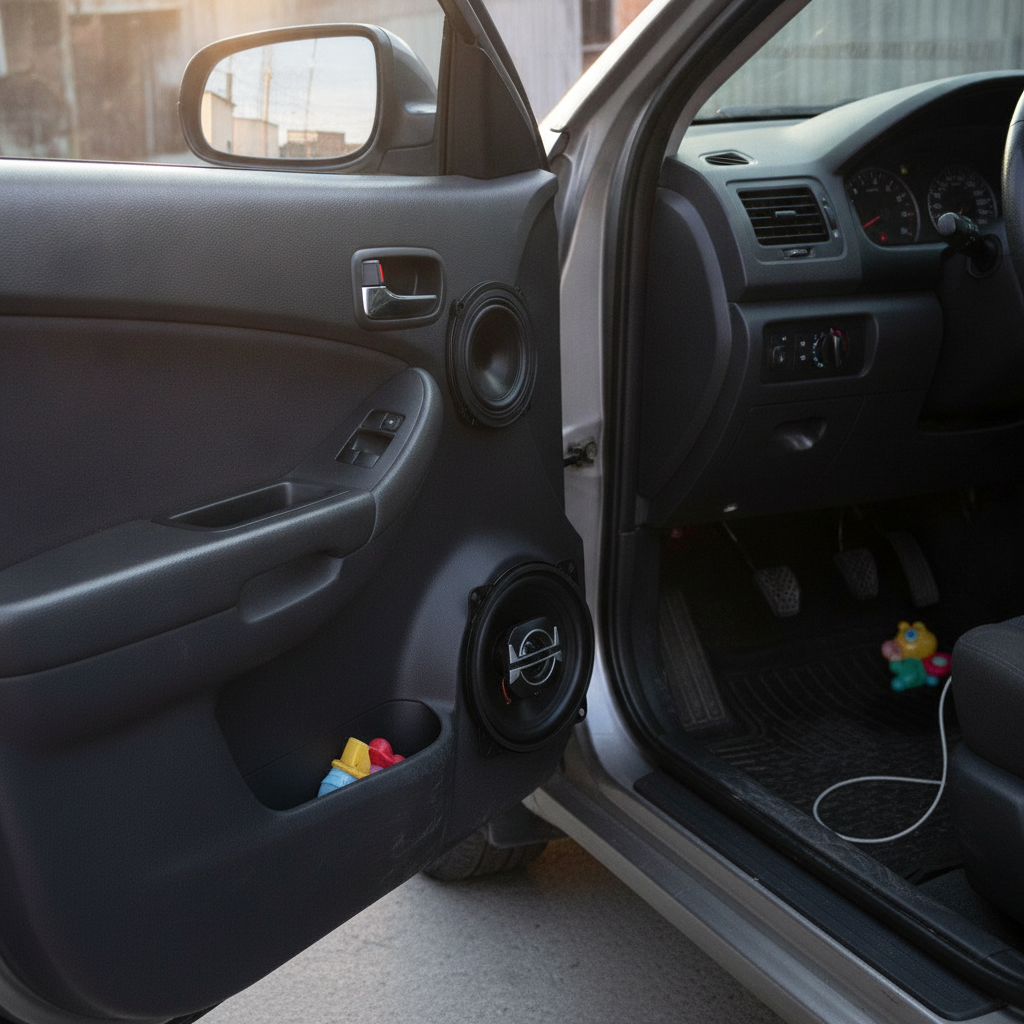 Parlantes Pervoi CTC-410 instalados en puertas sedan chileno interior auto
