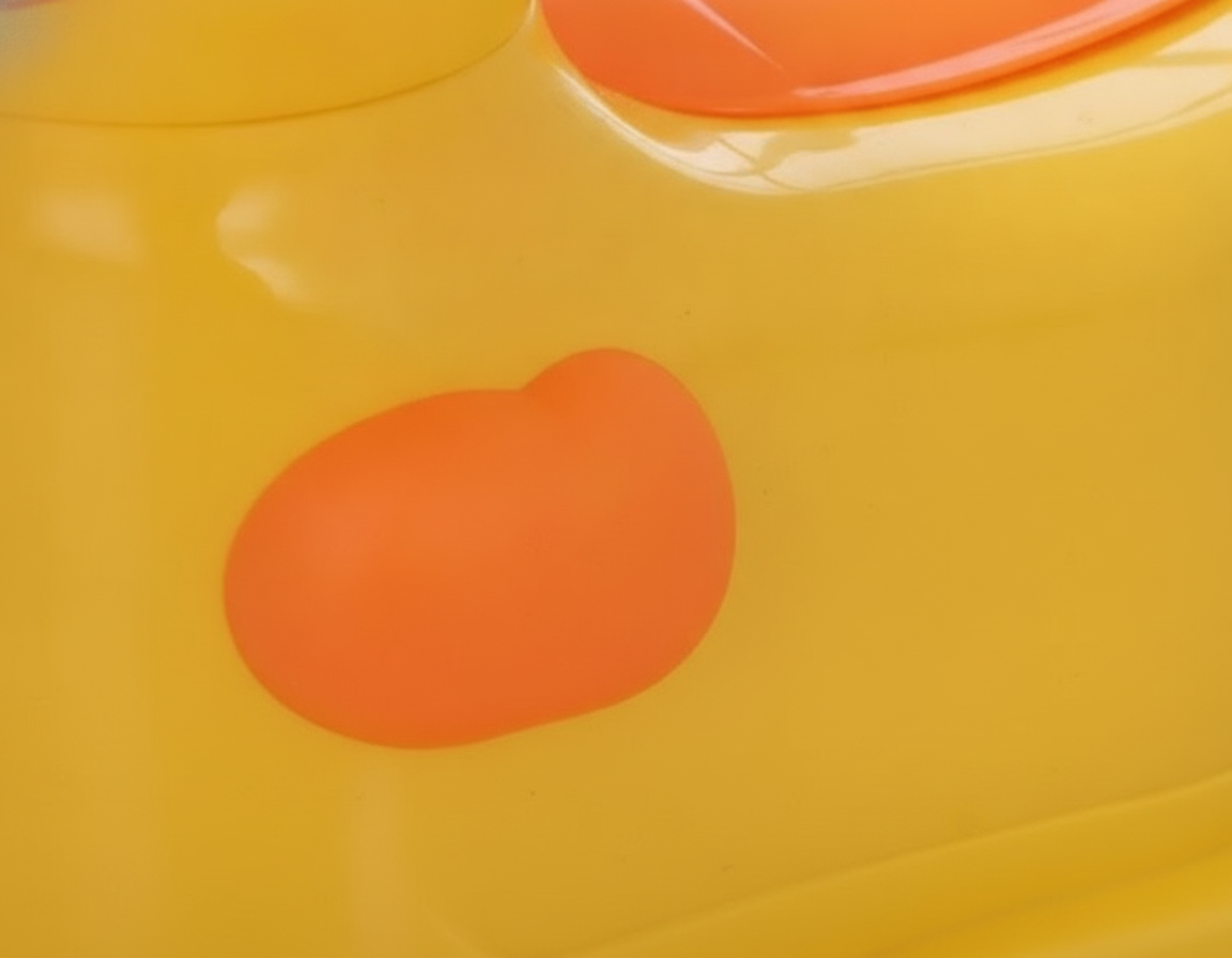 Mamá mostrando pelela patito a su bebé en living soleado