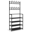 Perchero zapatero organizador 5 niveles 8 ganchos negro vista frontal fondo blanco