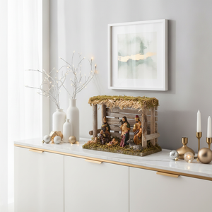 Nacimiento navideño establo rustico mesa arrimo hogar moderno chileno