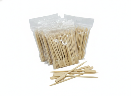 Pinchos bambú tipo bandera 18cm pack 50 unidades vista frontal fondo blanco