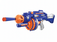 Pistola juguete dardos blandos EVA eléctrica azul naranja 57cm vista frontal