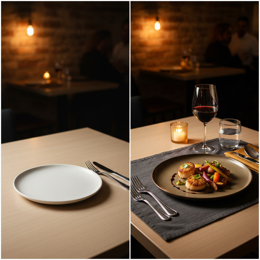 Plato cerámica artesanal Wayu en cocina moderna minimalista