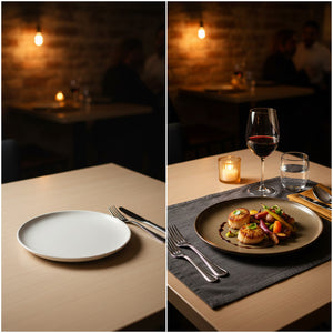 Plato cerámica artesanal Wayu en cocina moderna minimalista