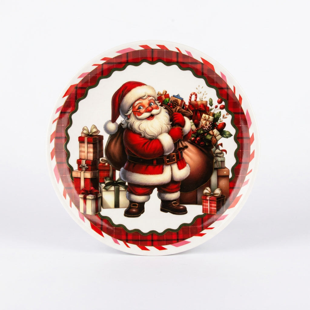 Plato decorativo navidad ceramica 25cm Santa Claus Feliz Navidad vista frontal