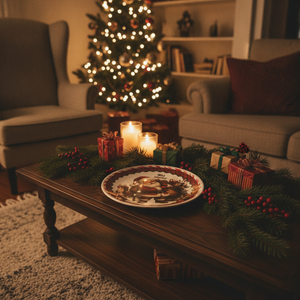 Plato navideño ceramica decorando living hogar chileno temporada navidad