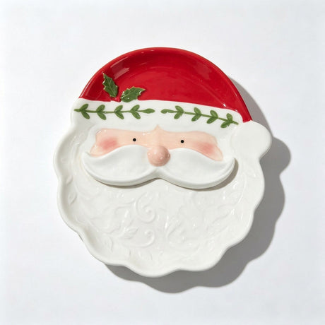 Plato decorativo navidad viejito pascuero ceramica 29cm vista frontal fondo blanco