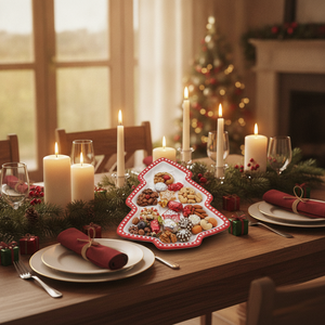 Plato ceramica arbol navidad como centro de mesa cena familiar
