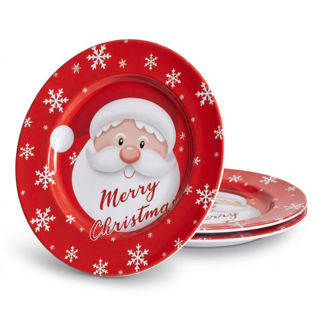 Set 3 platos navideños melamina rojo Santa Claus 33cm vista frontal