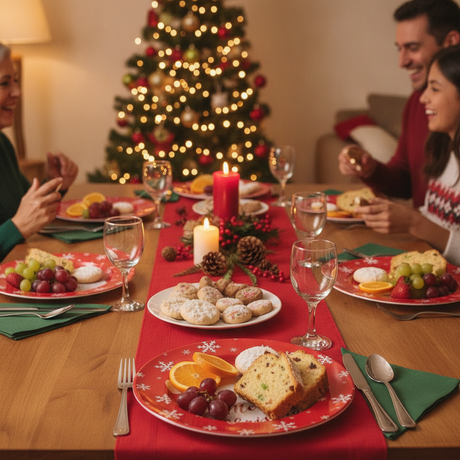 Platos decorativos navidad mesa familiar chilena Santa Claus Merry Christmas