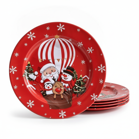 Platos decorativos navidad melamina roja Santa Claus set 6 unidades 33cm vista frontal