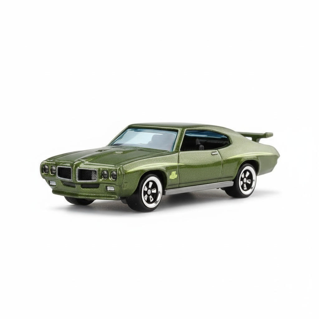 Miniatura diecast Pontiac GTO Judge 1970 Hot Wheels vista frontal verde