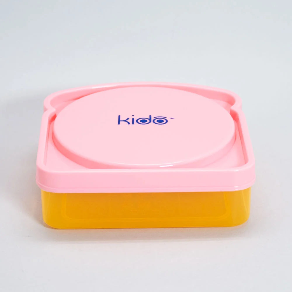 Porta sandwich escolar Kido rosado amarillo vista frontal fondo blanco