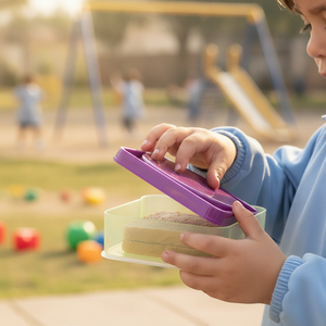 Contenedor colación Kido violeta en mochila escolar niño