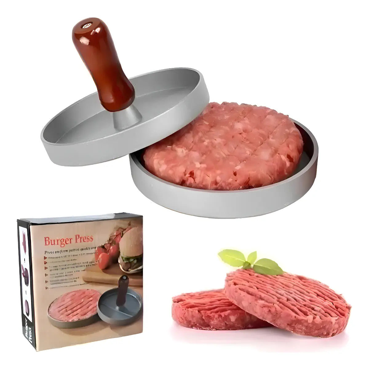 Prensa Para Hamburguesas Molde Antiadherente Asado Parrilla Color Aluminio - imagen 1