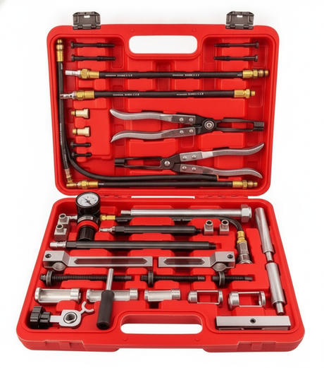 Kit prensa resorte válvulas multifuncional maletín rojo vista frontal completo