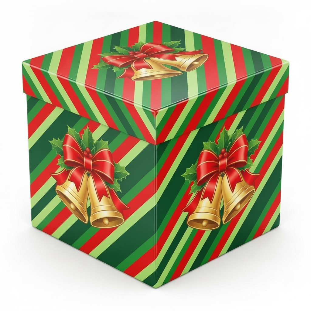 Puff baúl organizador navideño diseño campanas vista frontal