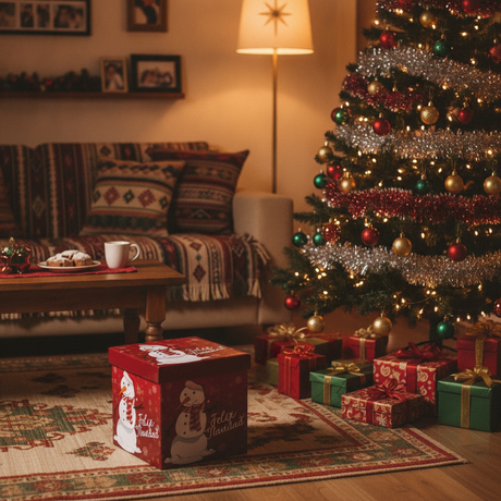 Puff navideño decorativo living hogar chileno árbol navidad regalo