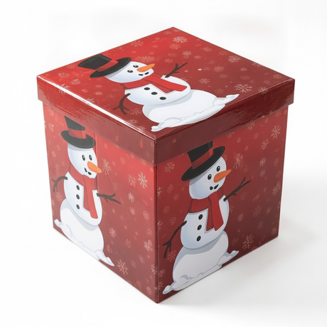 Puff navideño plegable 30x30cm baúl organizador muñeco de nieve vista frontal