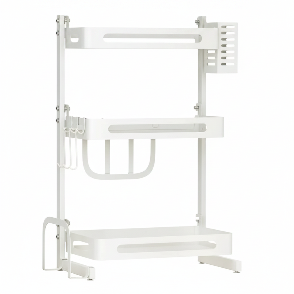 Rack organizador 3 niveles metal blanco cocina encimera vista frontal