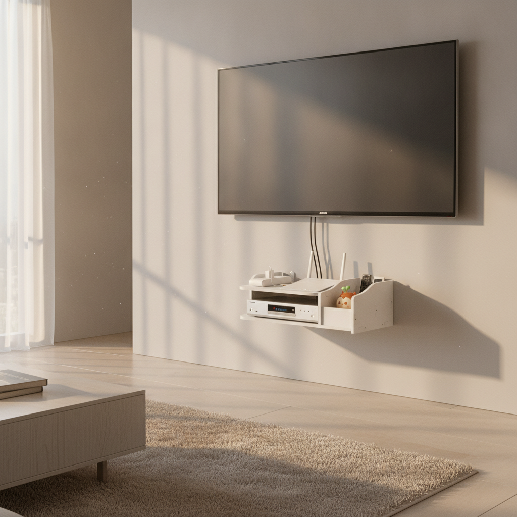 Estante organizador router living chileno moderno instalado en pared