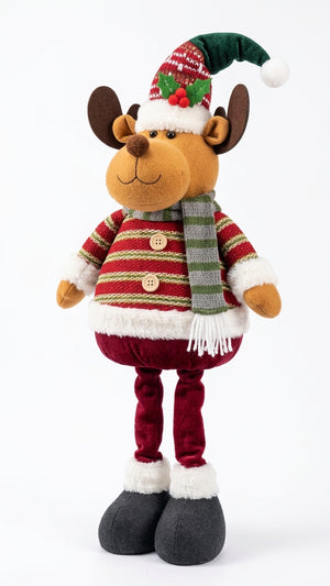 Reno navideno patas extensibles 70 cm muneco peluche rojo vista frontal