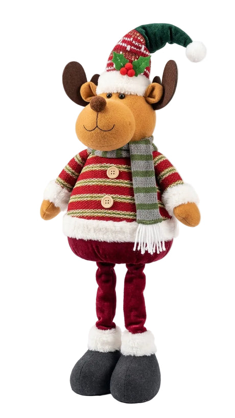 Reno navideno patas extensibles 70 cm muneco peluche rojo vista frontal