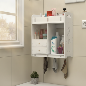Rack organizador baño mural blanco montado en pared hogar chileno