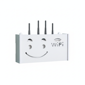 Repisa flotante organizador router WiFi blanco diseño sonrisa vista frontal
