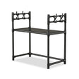 Estante organizador microondas 2 niveles metal negro con ganchos vista frontal