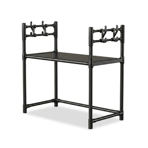 Estante organizador microondas 2 niveles metal negro con ganchos vista frontal