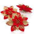Set 10 flores navideñas glitter rojo dorado con clip vista frontal