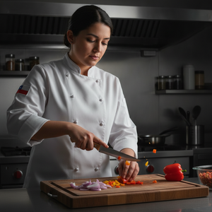 Cuchillo multiusos cortando verduras cocina chilena moderna