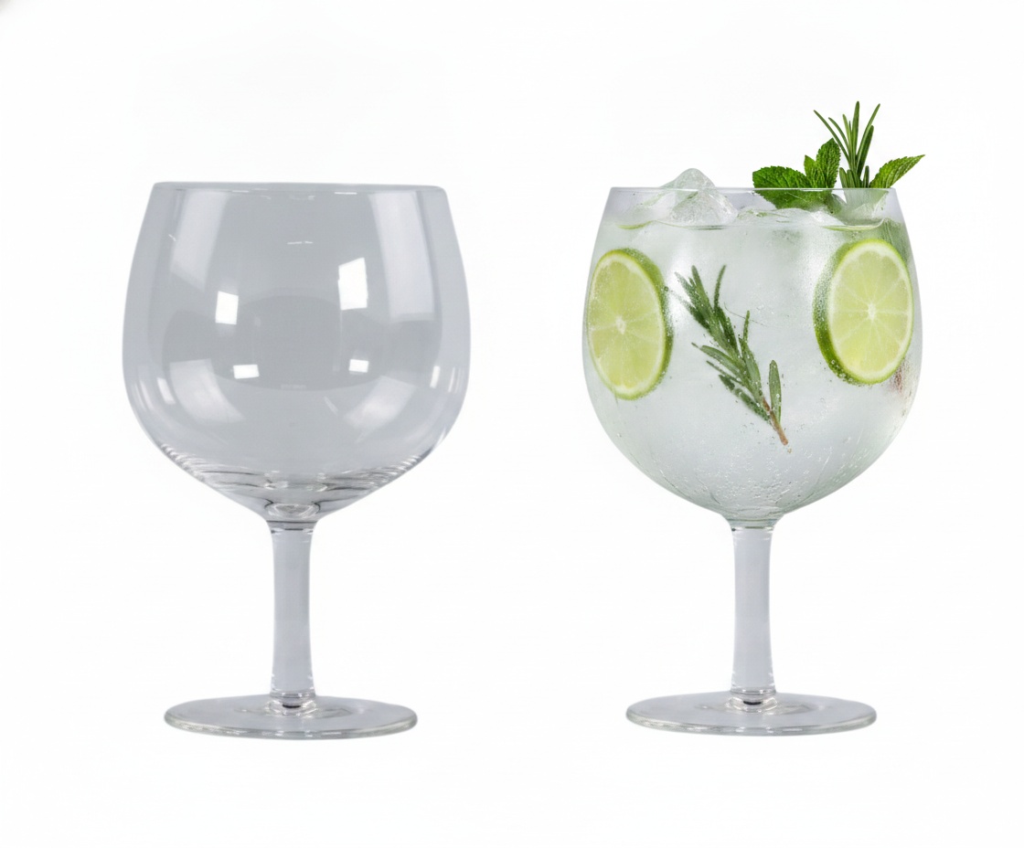 Set 2 copones gin Glasso 650cc vidrio transparente vista frontal fondo blanco