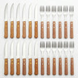 Set 24 cubiertos acero inoxidable mango madera tenedor cuchillo fondo blanco