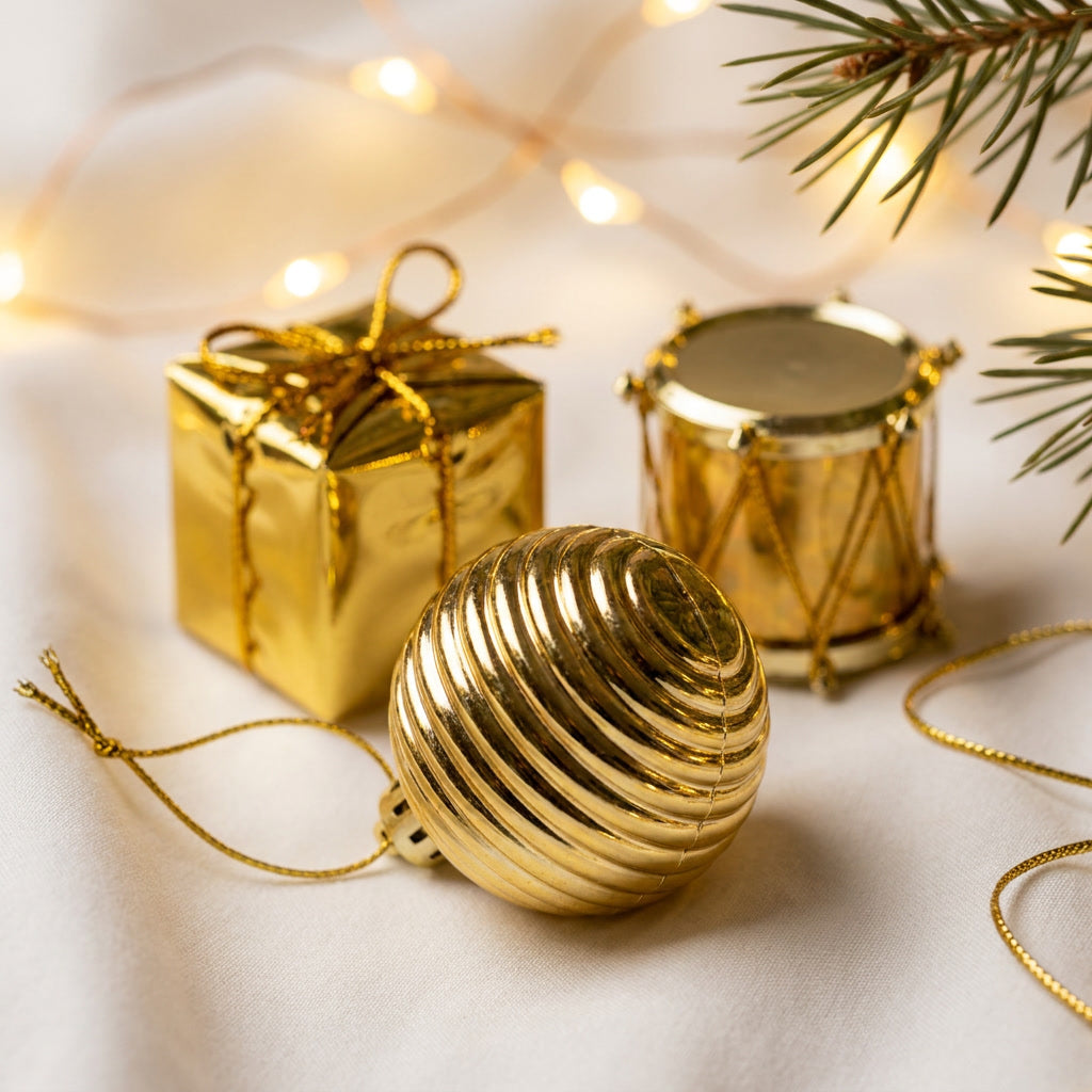 Set ornamentos navidad rojo dorado arbol mesa entrada hogar chileno