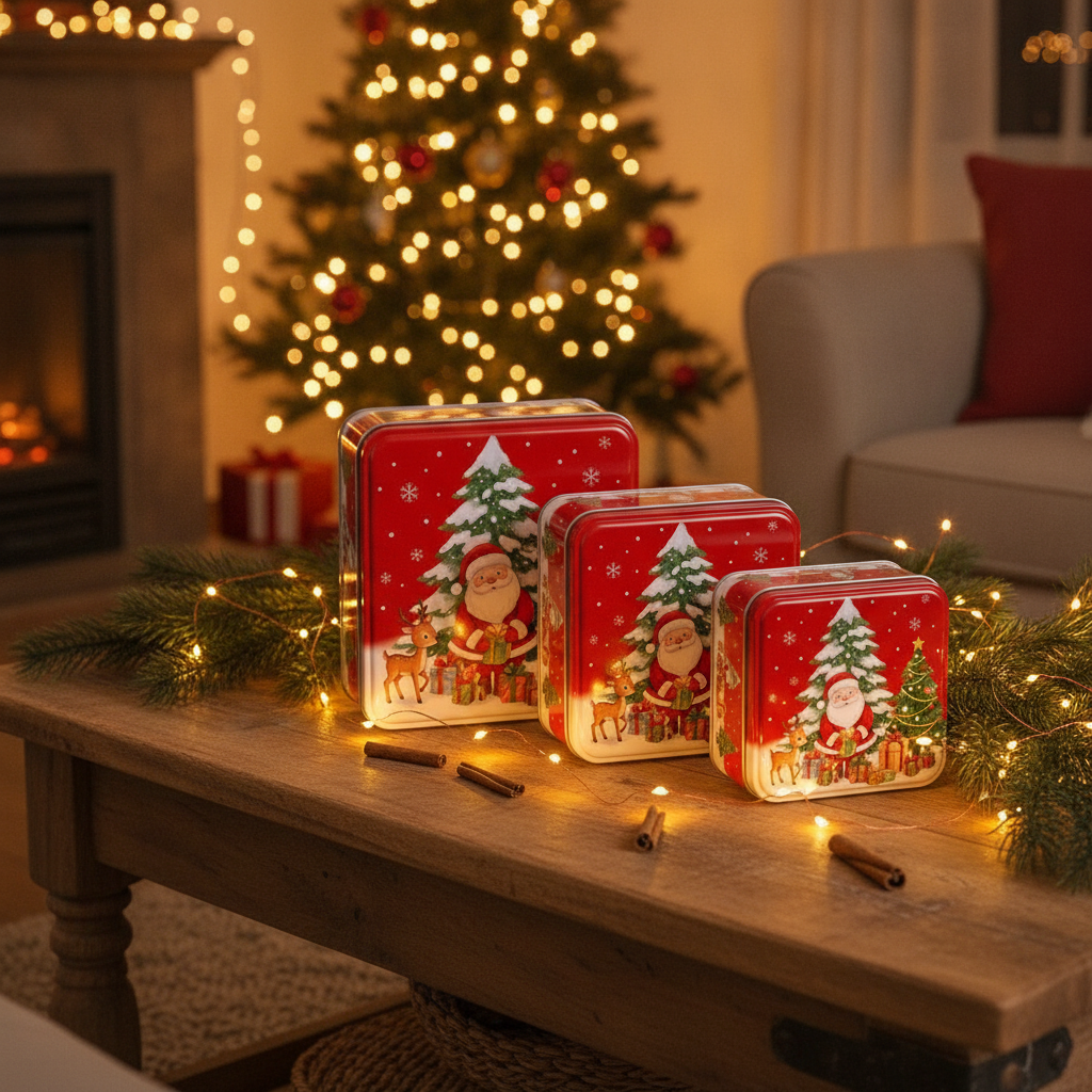 Cajas metalicas navidenas decoracion hogar chileno living navidad