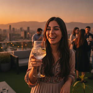 Copas de gin cristal Glasso Zaphire en mesa de asado chileno al aire libre