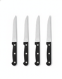 Set 4 cuchillos carne mango negro acero inoxidable vista frontal fondo blanco