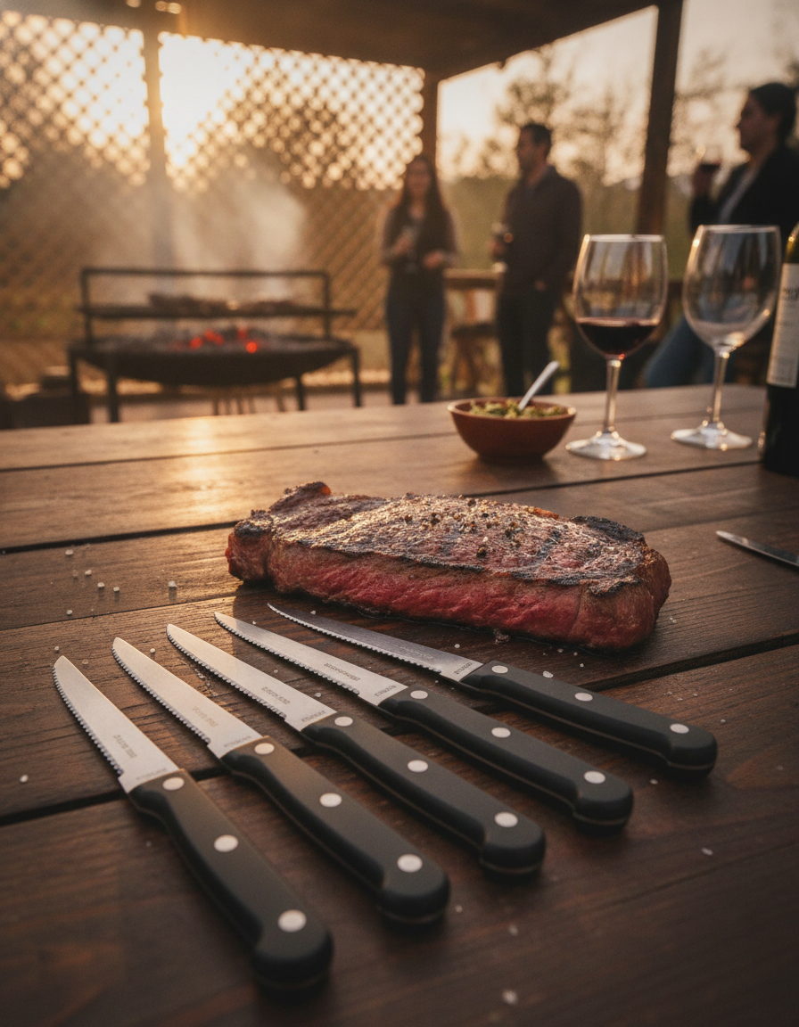 Set cuchillos asado chileno quincho carne a la parrilla mango negro
