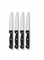 Set 4 cuchillos sierra asado mango negro fondo blanco vista frontal