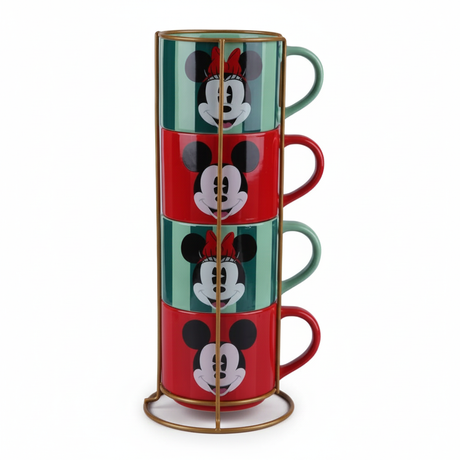 Set 4 tazones navideños Disney Mickey Minnie 400ml soporte dorado vista frontal