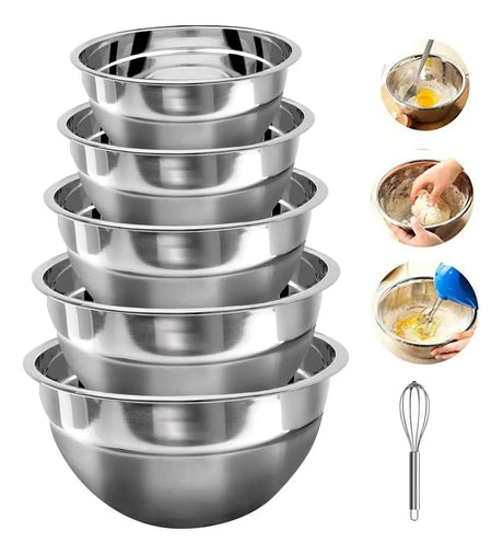 Set 5 bowls acero inoxidable reposteria vista frontal fondo blanco