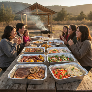 Contenedores aluminio desechables asado quincho hogar chileno al aire libre