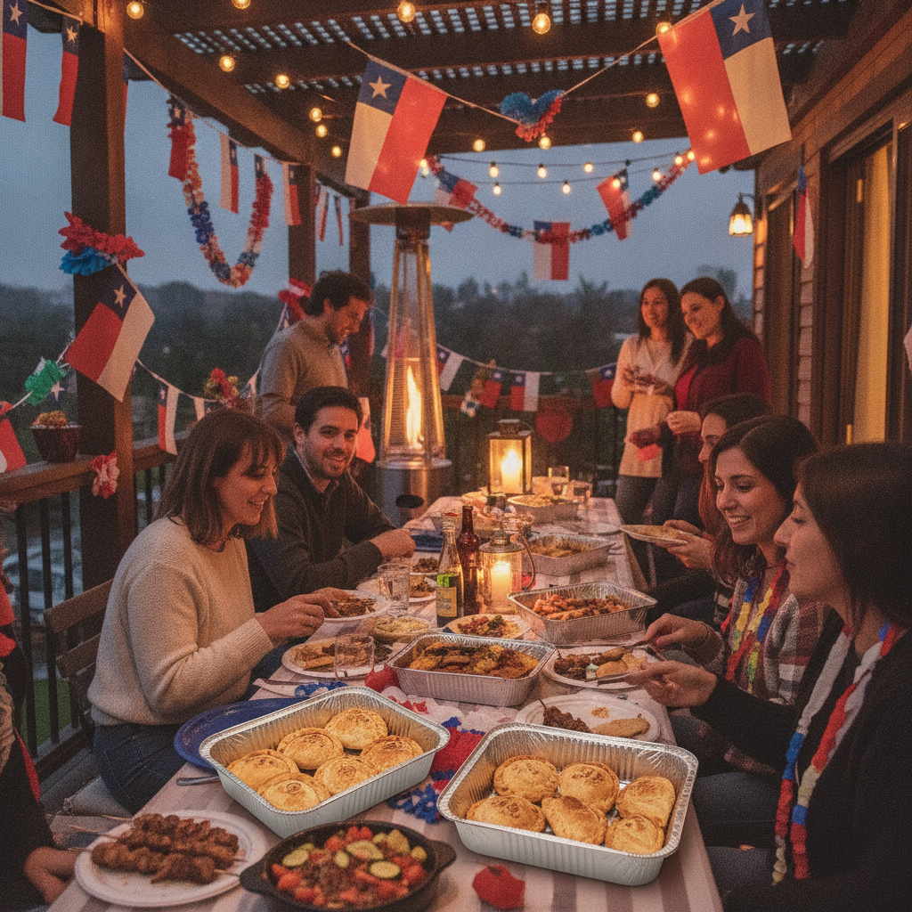 Fuentes aluminio desechables Fiestas Patrias terraza chilena festiva